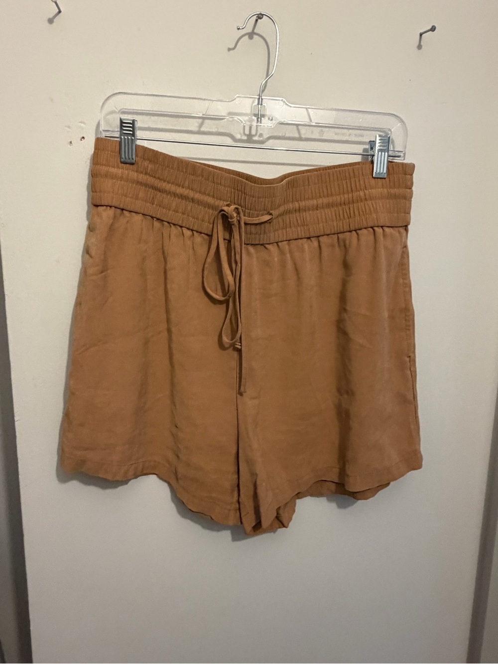 Open edit High-Waist Drawstring Relaxed Shorts in Tan